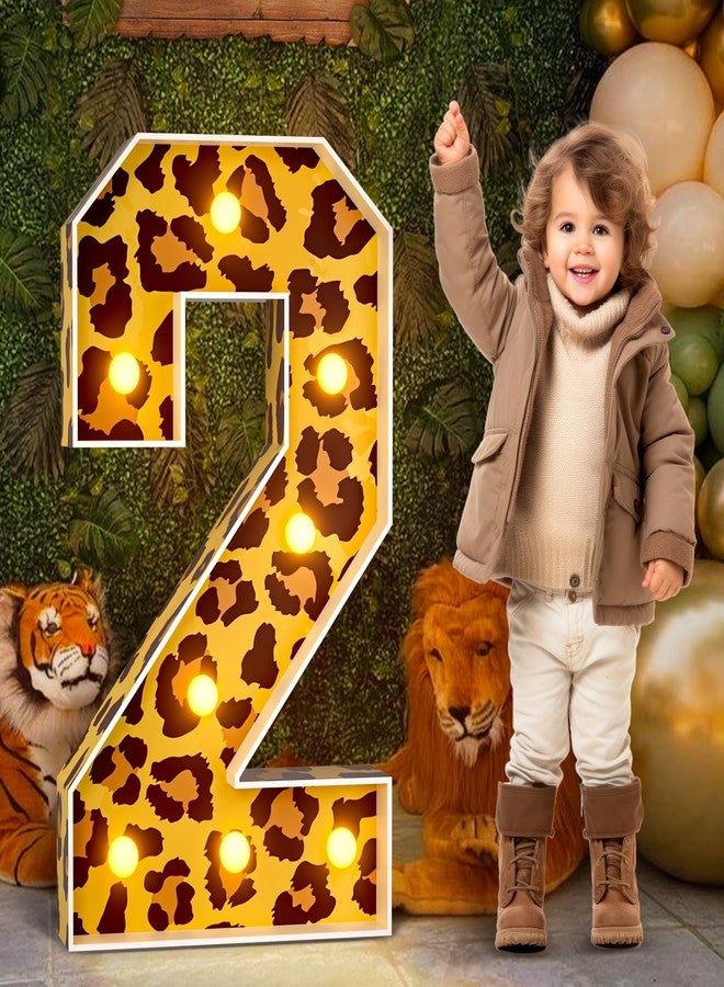 imprsv Marquee Numbers Safari 2nd-Birthday Decorations: 3ft Large Light Up Number 2 Two Wild Birthday Decoration Wild Second Party Decor Balloon Frame - Image 1